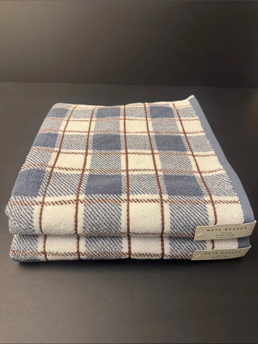 8pc NATE BERKUS 100% Cotton Plaid Bath Towel Set - Made in India